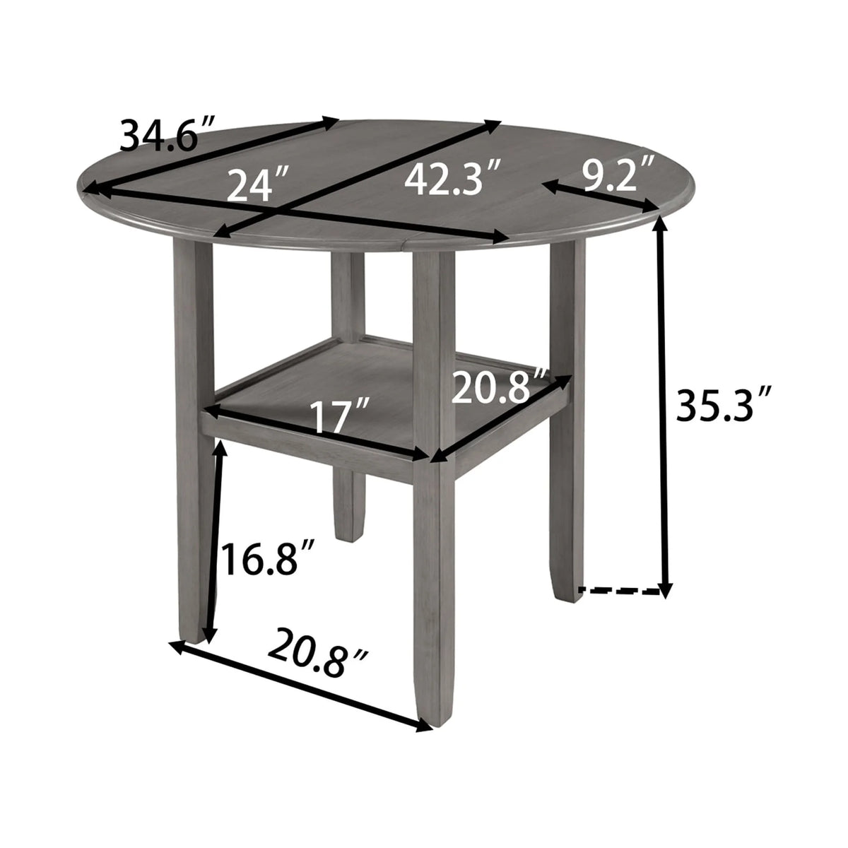 Round Drop Leaf Kitchen Dining Table with Shelf J3322