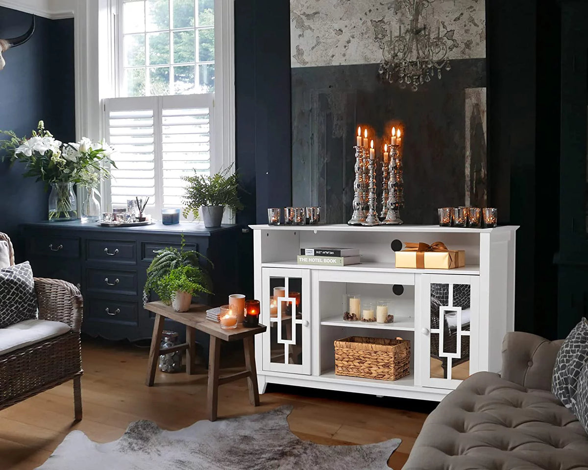 White TV Stand with Mirror Doors S2281