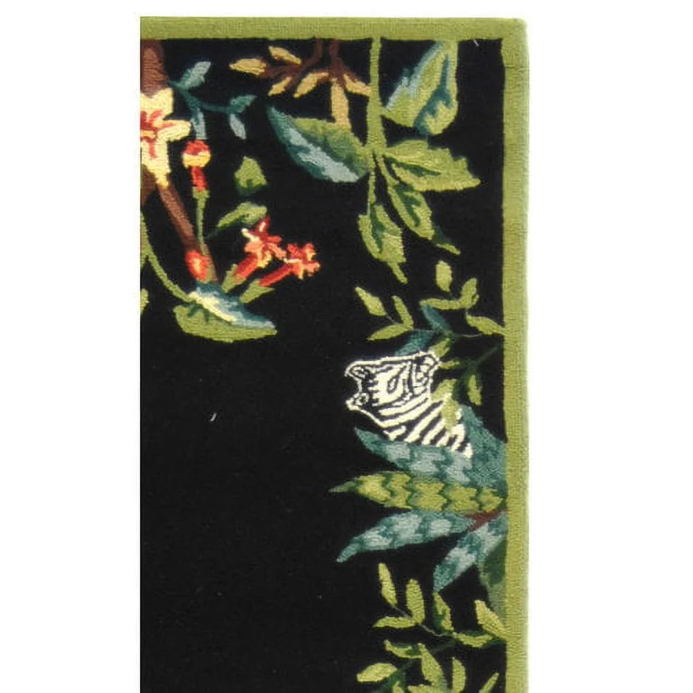 Wool Runner Rug, Black/Green, 2'6" x 12' J12193