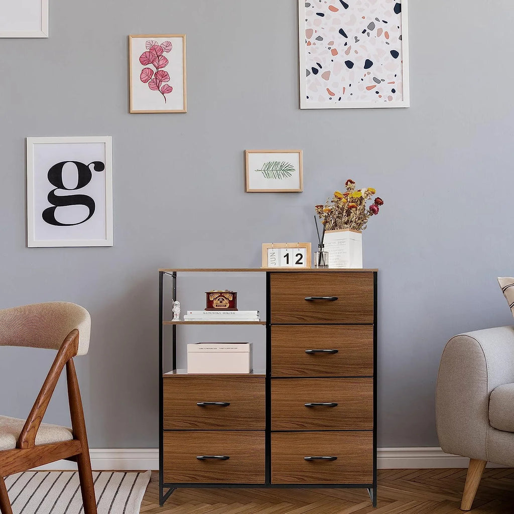 Fabric Dresser with 4 Drawers and 2 Side Shelf K82496