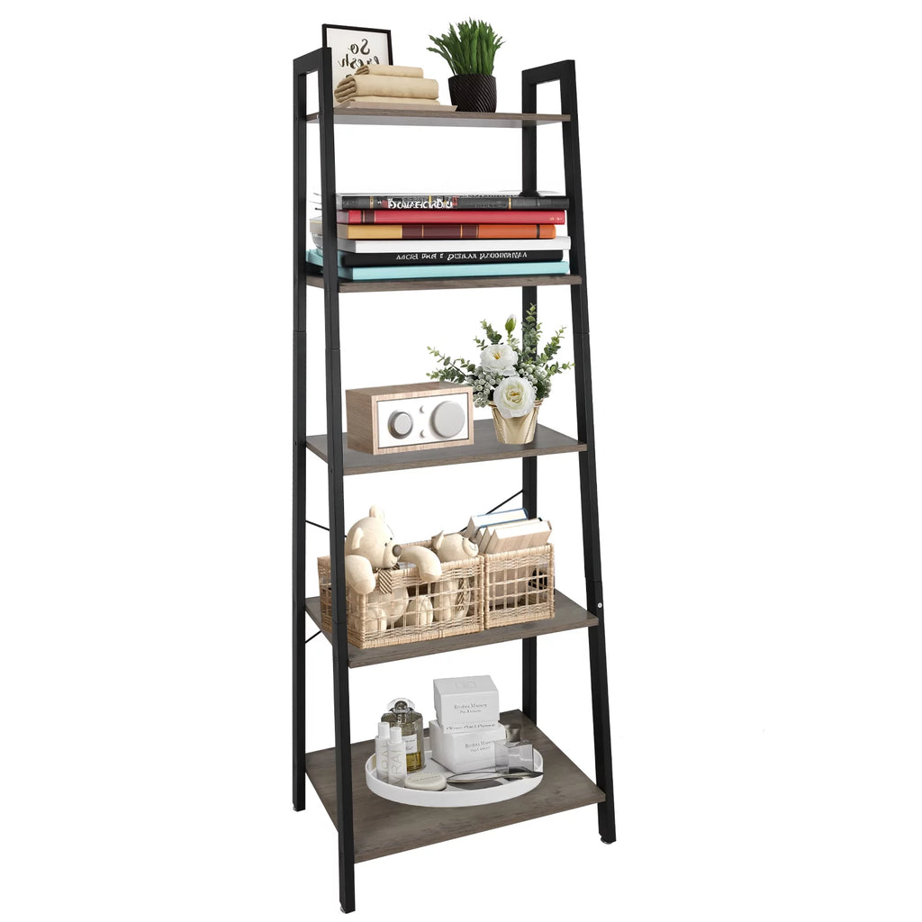 5 Tier Ladder Shelf Bookshelf with Metal Frame Y199798
