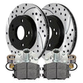 Front Wheel Bearing Hubs Drilled Slotted Rotors Black Ceramic Pads Kit Q957