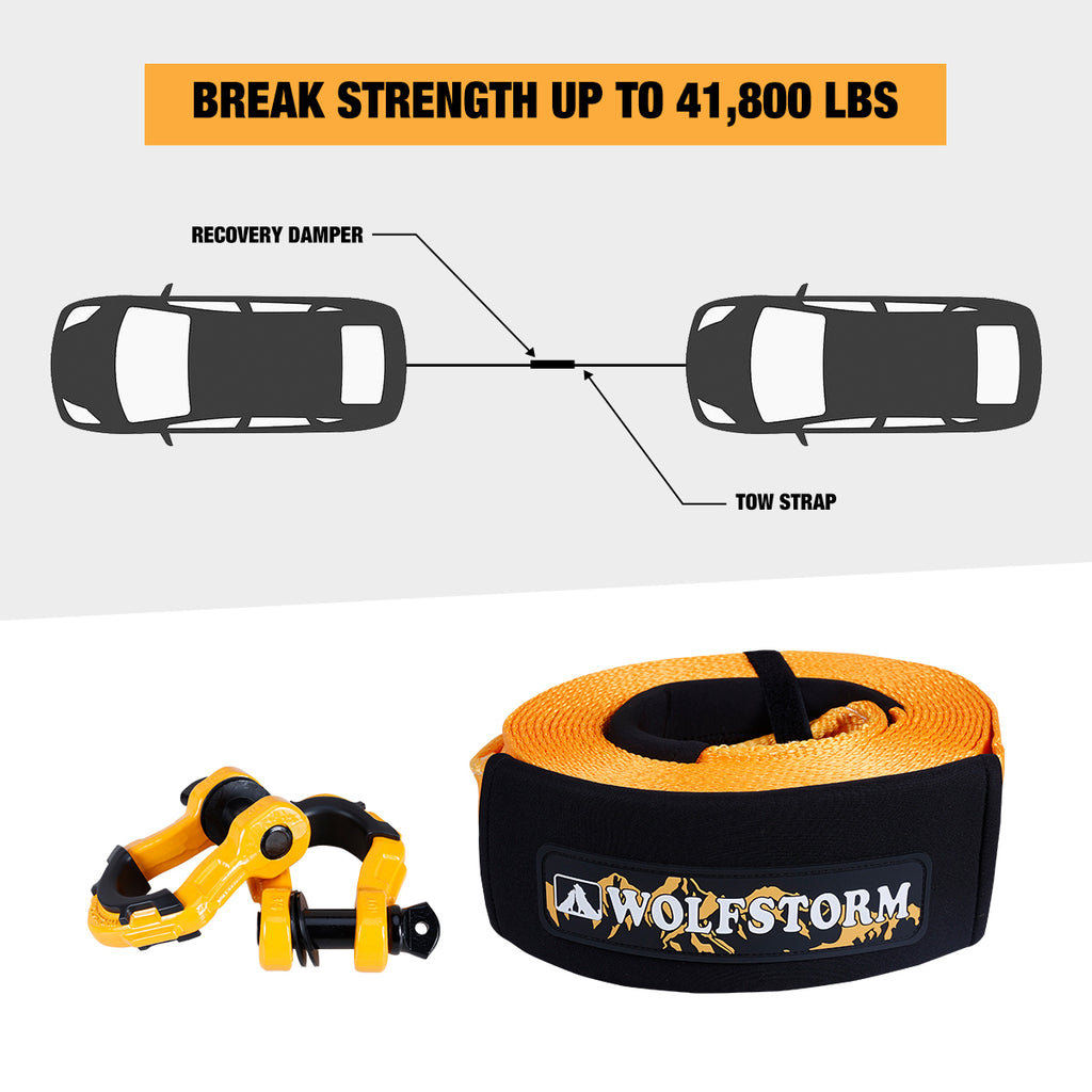 4"x 30FT Tow Strap Recovery Kit with 3/4" D-Ring Shackles and Bag H1532