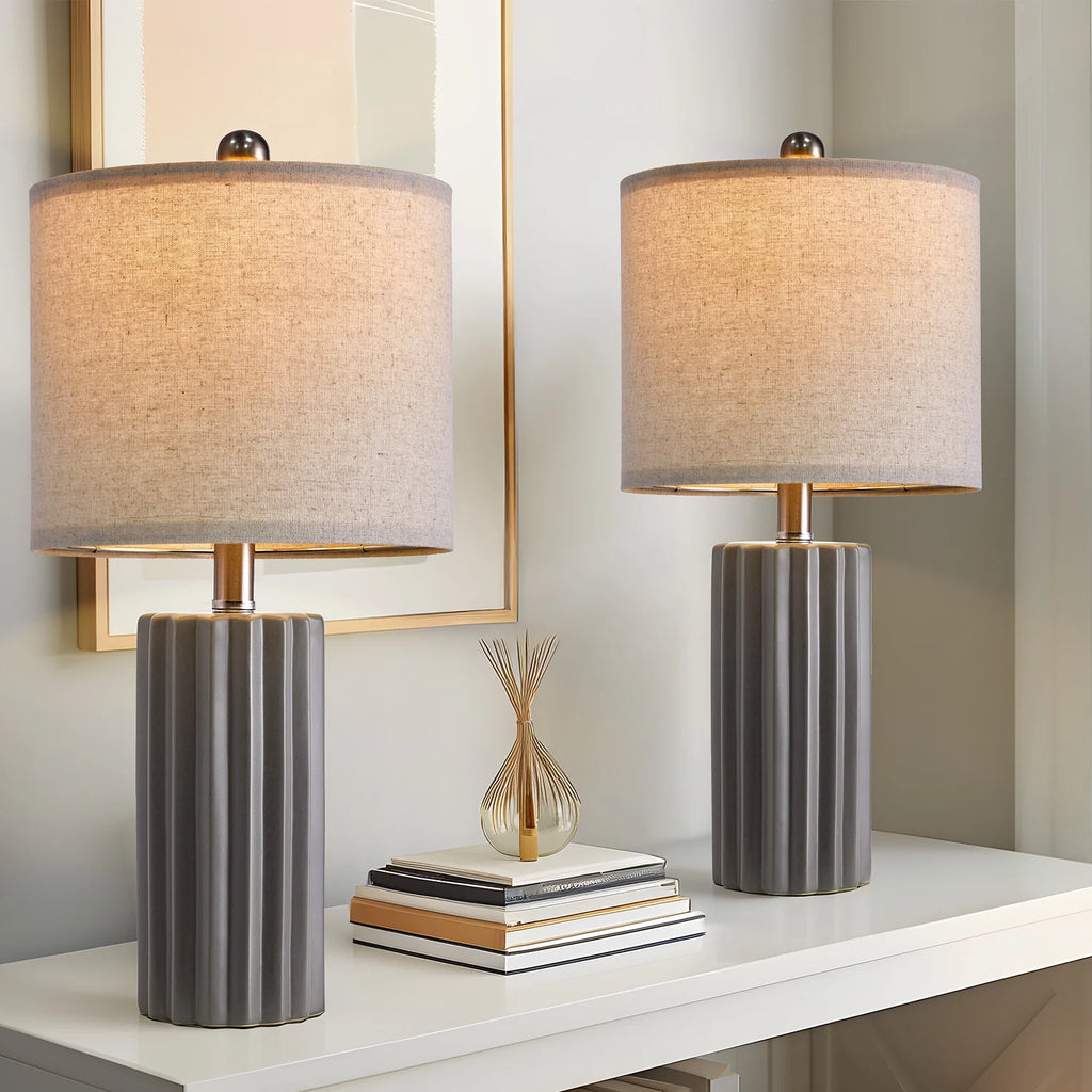 Ceramic Table Lamp Set of 2 Gray U190