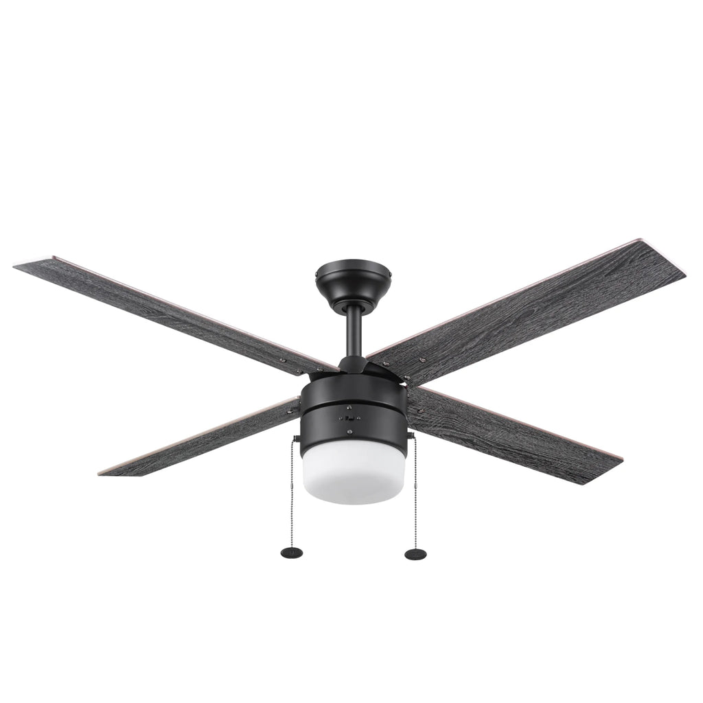 52" Matte Black Indoor Ceiling Fan with Light N748