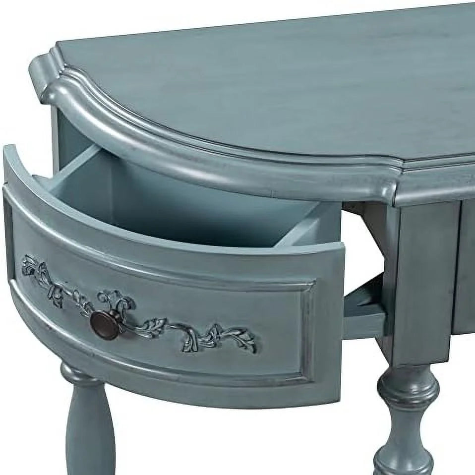 Curved Console Table with 4 Drawers Solid Wood Frame Black U9151