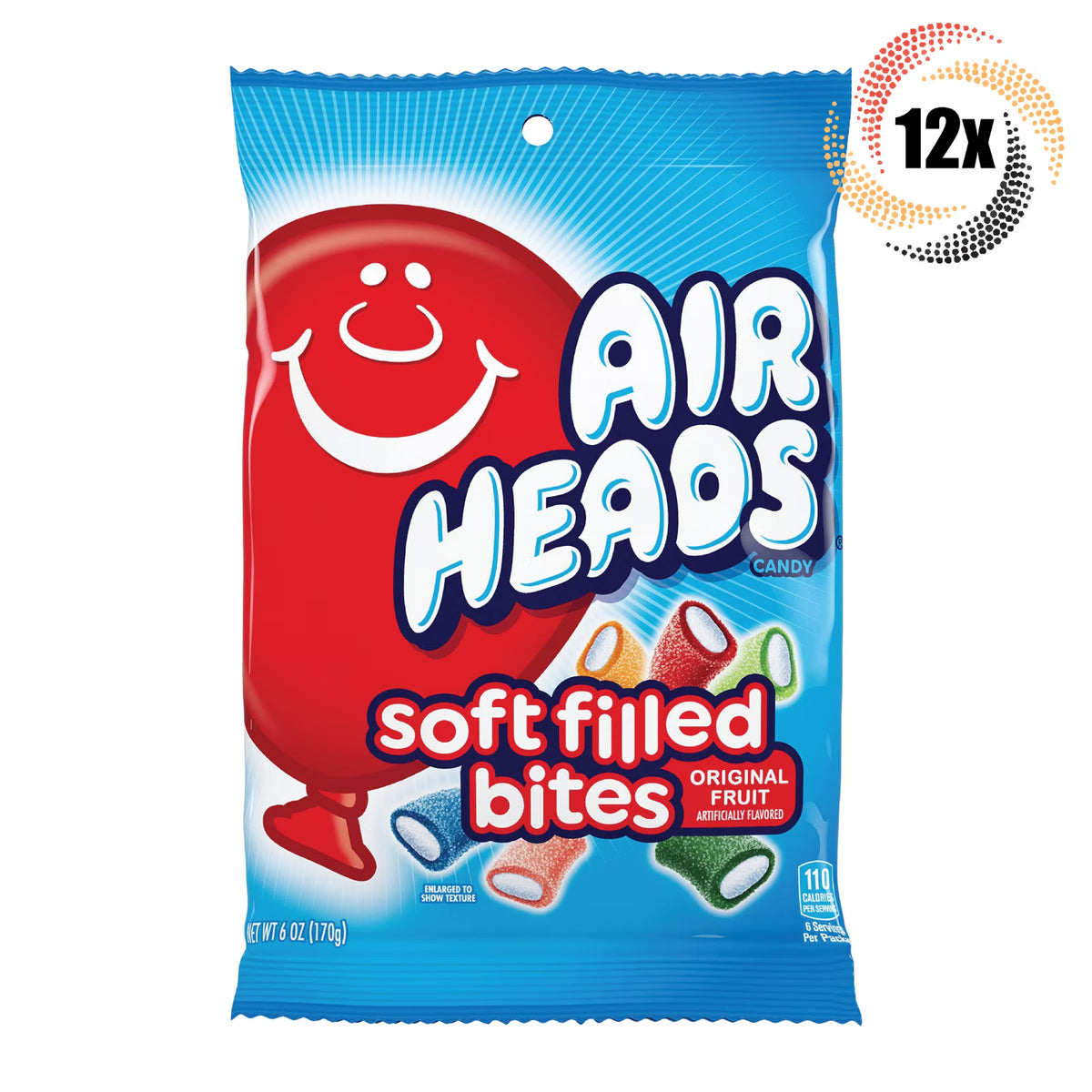 12x Bags Airheads Soft Filled Bites Original Fruit Candy 6oz S52568
