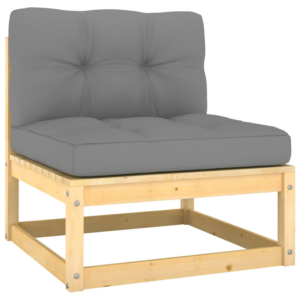 6 Piece Gray Cushioned Pinewood Patio Lounge Set U703606