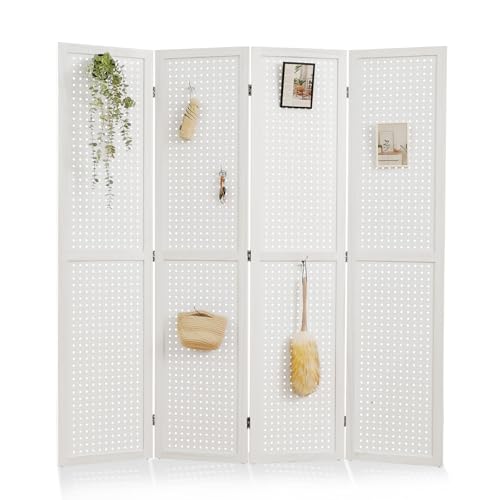 Freestanding Folding 4-Panel Pegboard Privacy Screen R64552