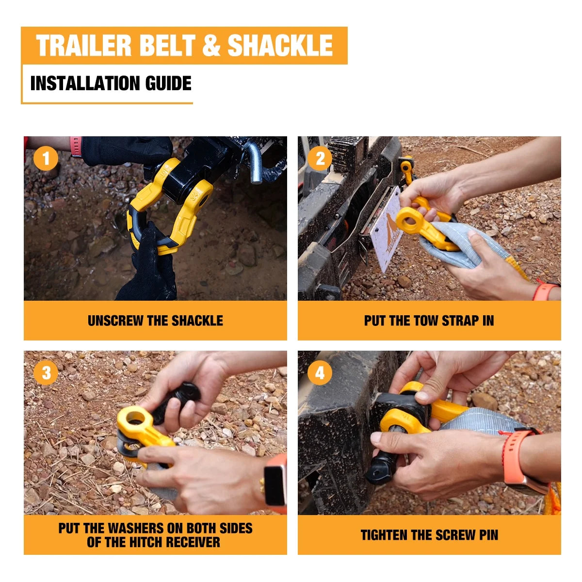 4"x 30FT Tow Strap Recovery Kit with 3/4" D-Ring Shackles and Bag H1532
