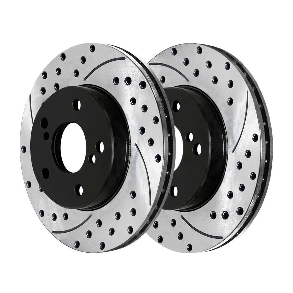 Front Wheel Bearing Hubs Drilled Slotted Rotors Black Ceramic Pads Kit Q957