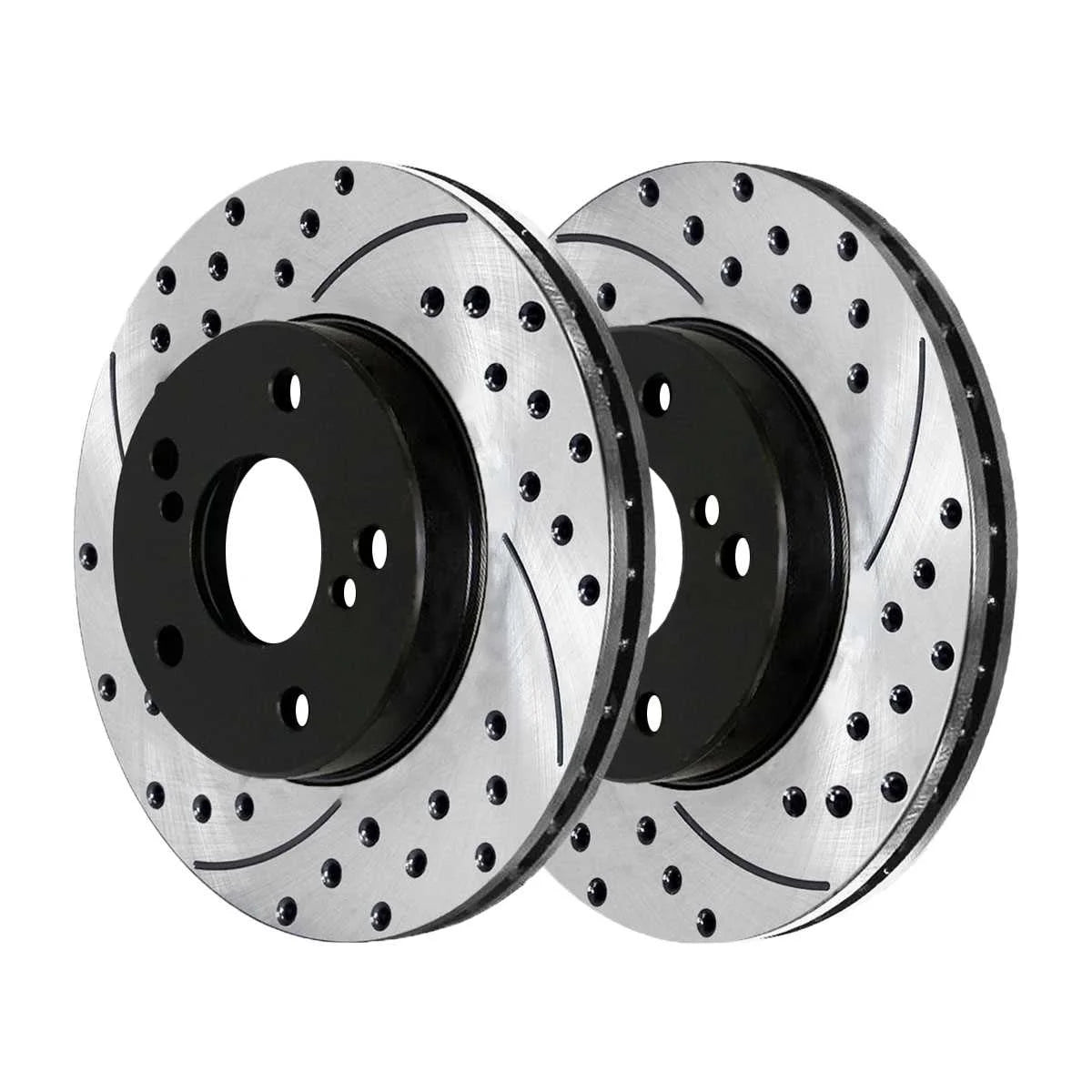 Front Wheel Bearing Hubs Drilled Slotted Rotors Black Ceramic Pads Kit Q957