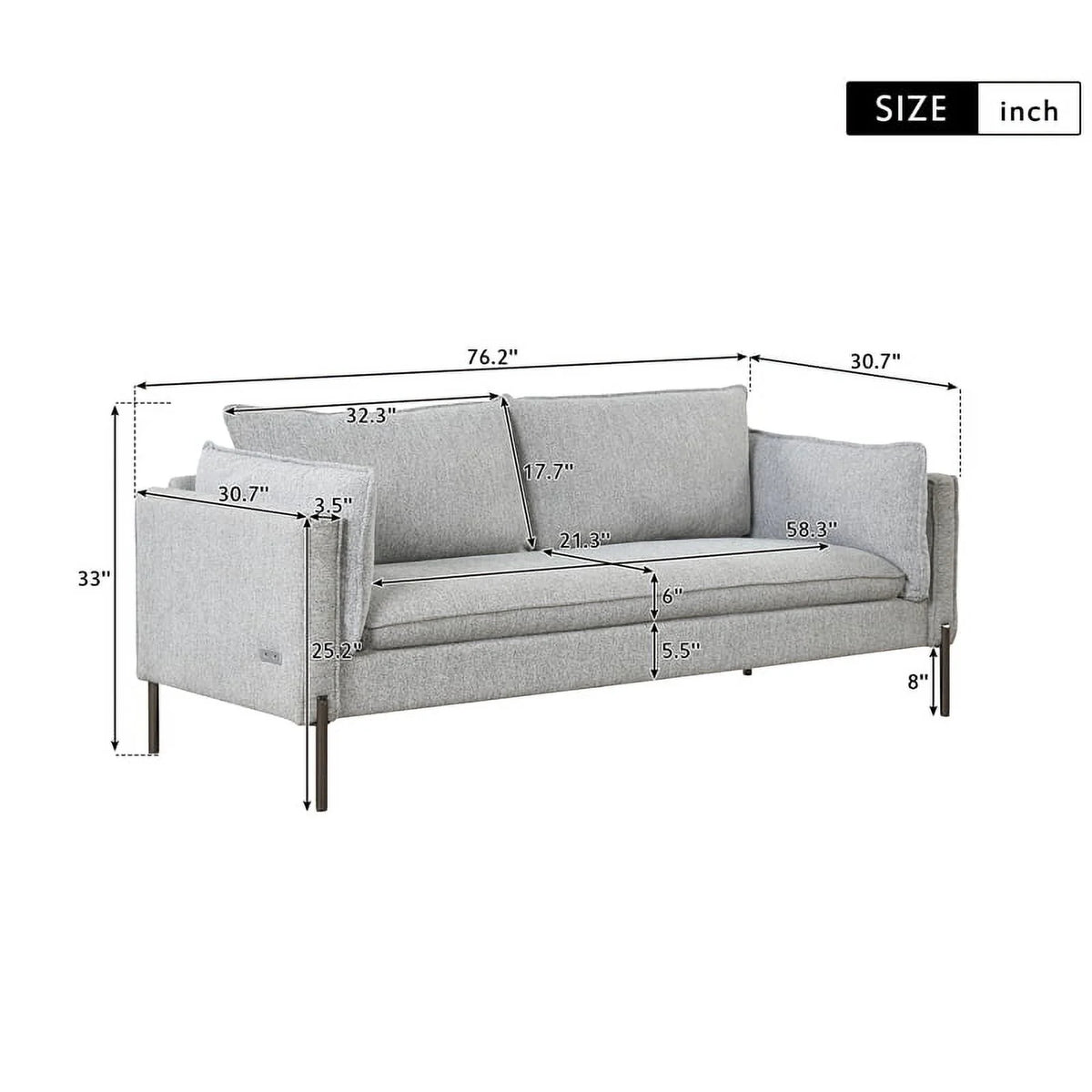 Gray 3 Seat Linen Fabric Sofa F77397