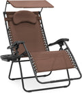Oversized Steel Mesh Zero Gravity Reclining Lounge Patio Chair with Folding Canopy Shade and Cup Holder N43314
