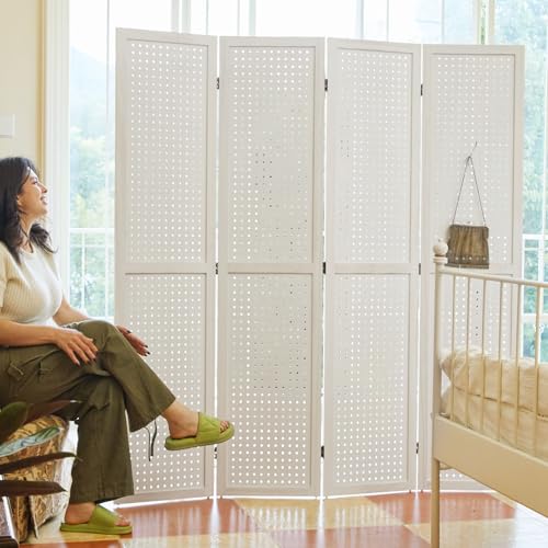 Freestanding Folding 4-Panel Pegboard Privacy Screen R64552