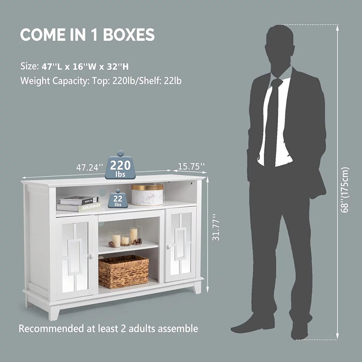 White TV Stand with Mirror Doors S2281