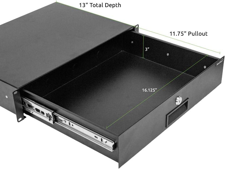 2U Black Rack Mount Drawer with Lock and Key A457