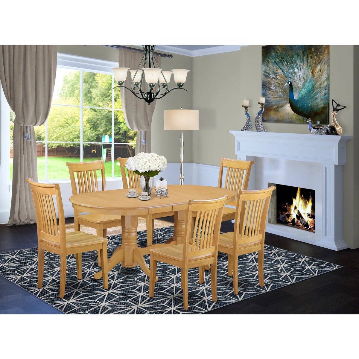 7 Piece Oak Wood Dining Set P1328