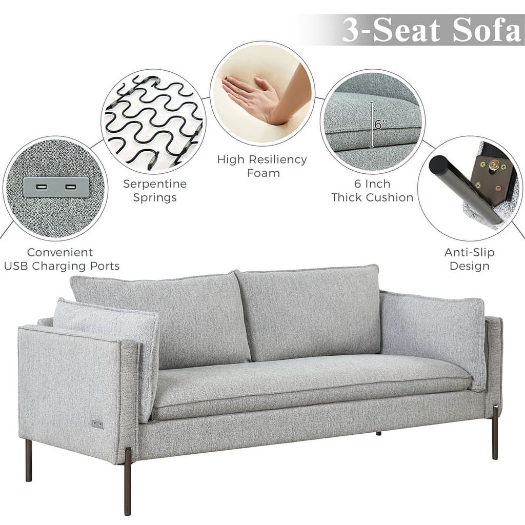 Gray 3 Seat Linen Fabric Sofa F77397