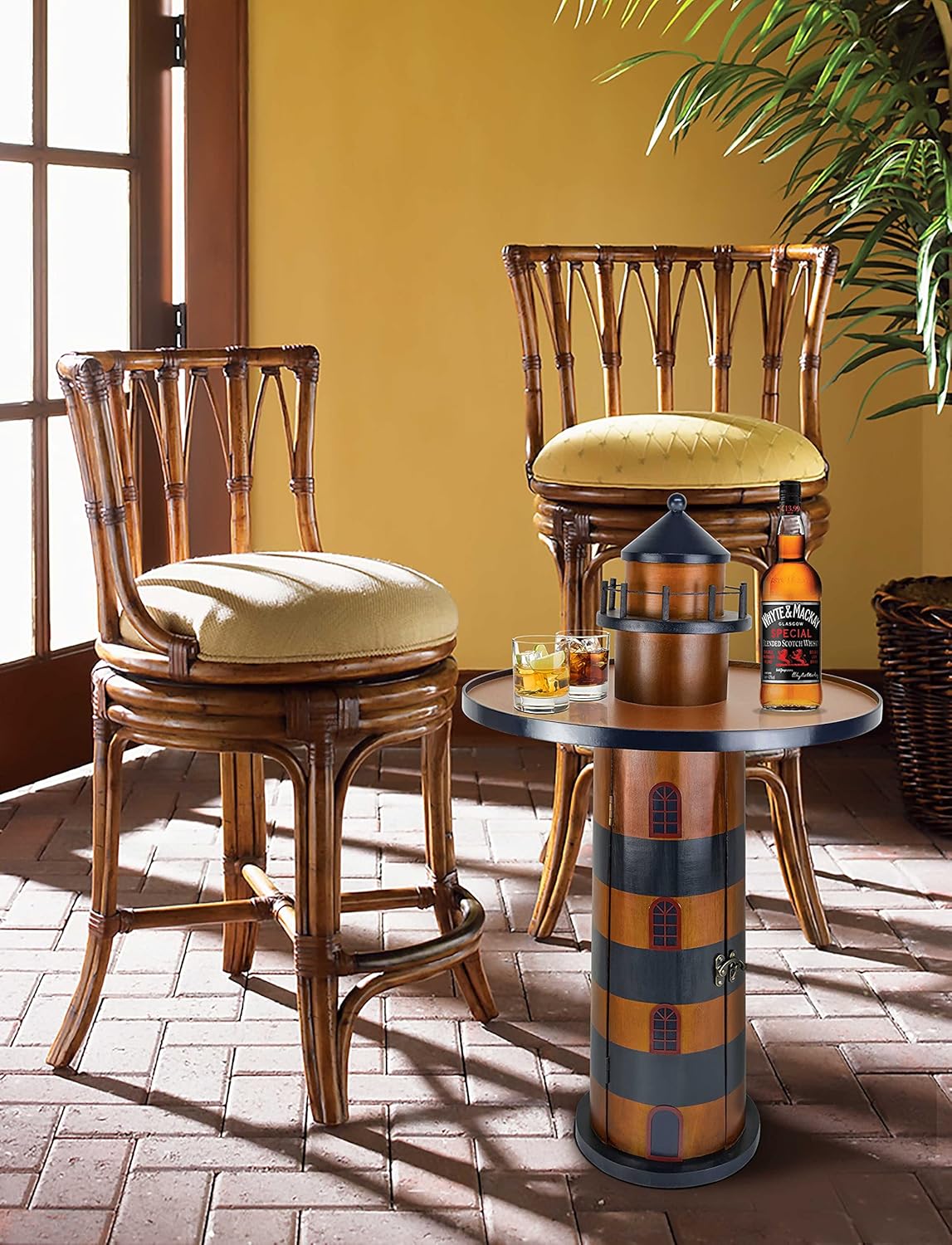 Wooden Lighthouse Beach Round Bar Table with Storage I577721