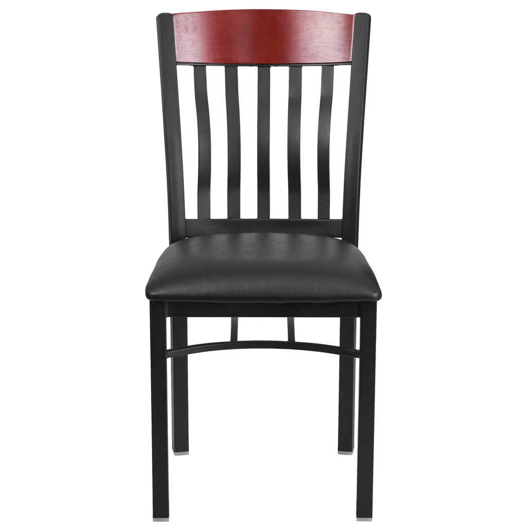 Black Metal Mahogany Wood Restaurant Chair with Black Vinyl Seat T5572