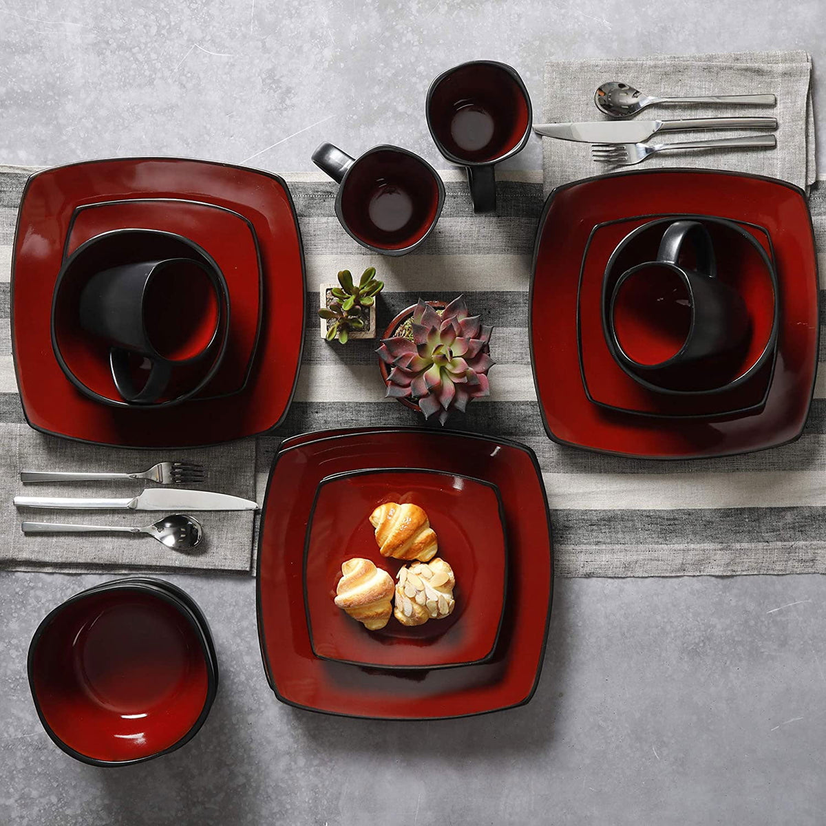 Red 16-Piece Square Dinnerware Set N36993
