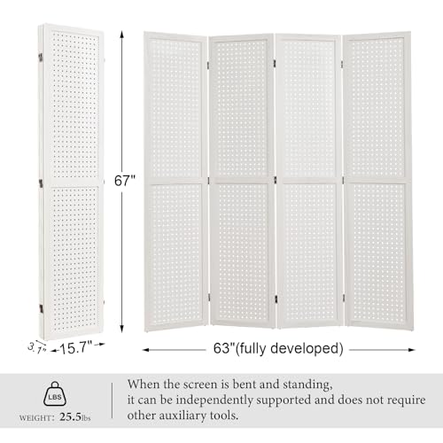 Freestanding Folding 4-Panel Pegboard Privacy Screen R64552