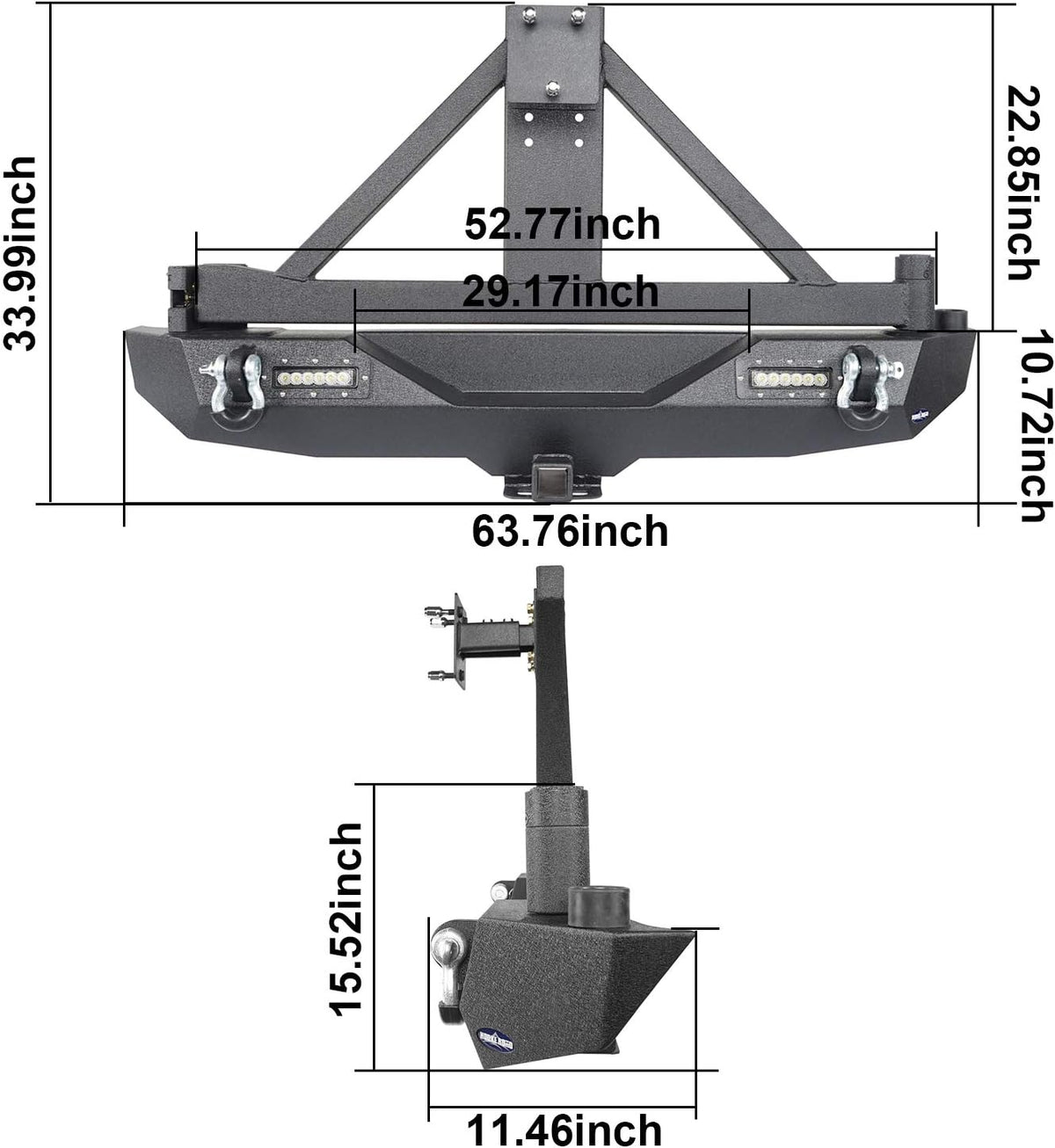 Solid Steel Rear Bumper with Spare Tire Carrier & LED Floodlights W92421