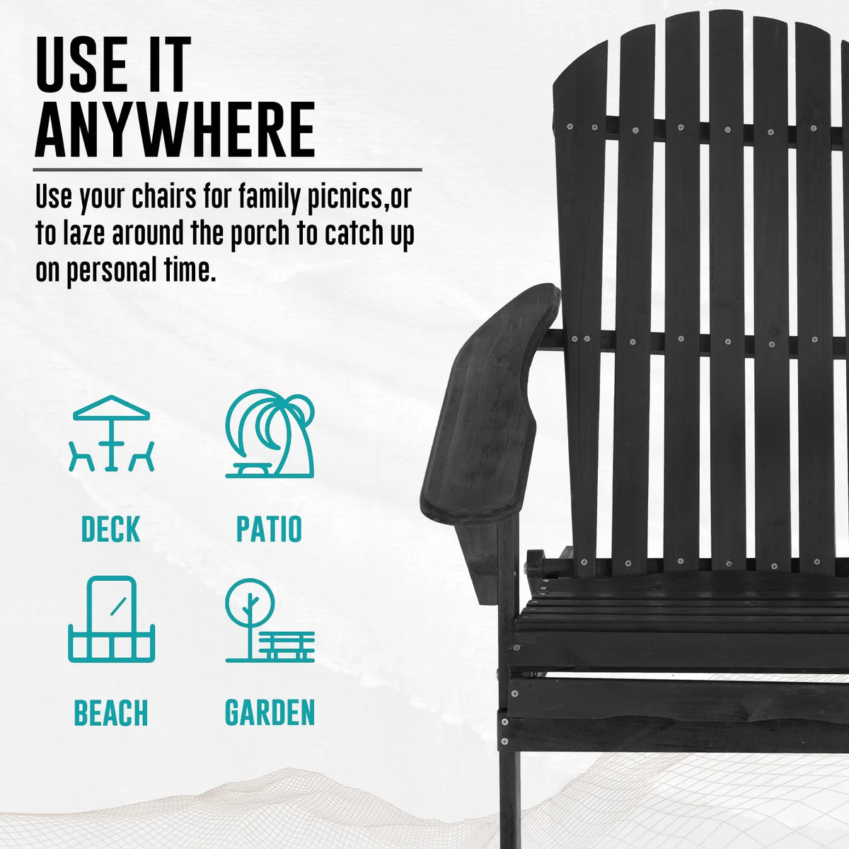 Folding Adirondack Chair Set of 2 Weather Resistant Wood Patio Chair Black S655474