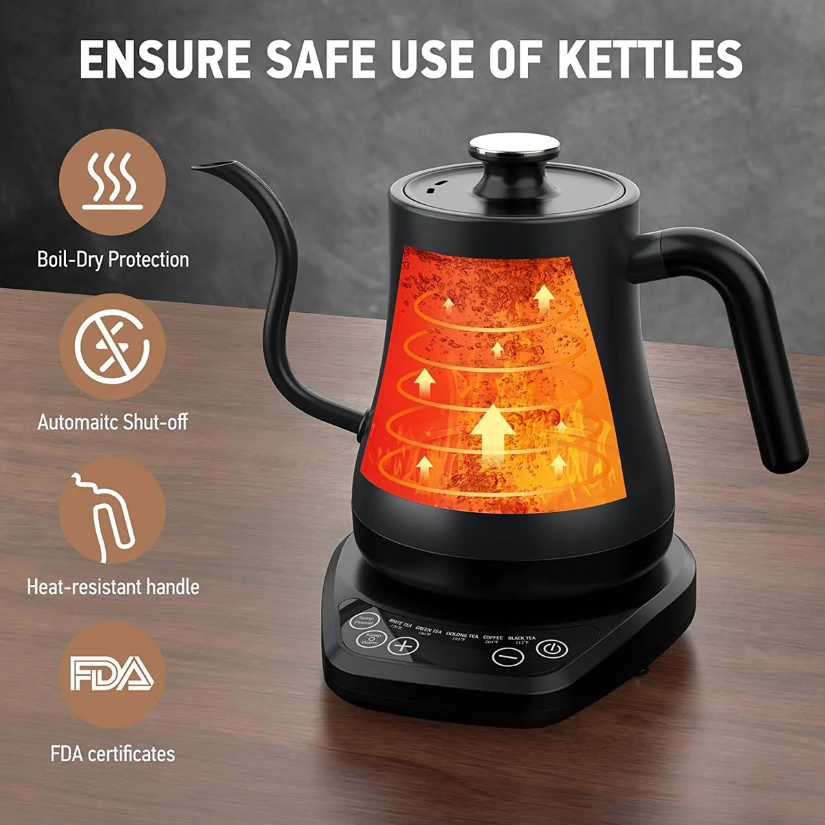 Electric Gooseneck Kettle, Stainless Steel, 1200W, 0.8L L885949
