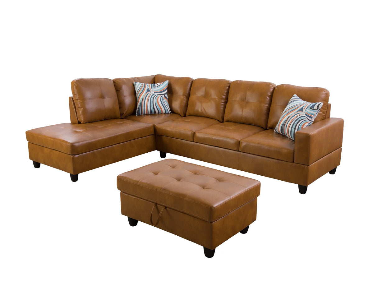 103.50" Wide Ginger Faux Leather Sectional with Ottoman Left Hand Facing C48188