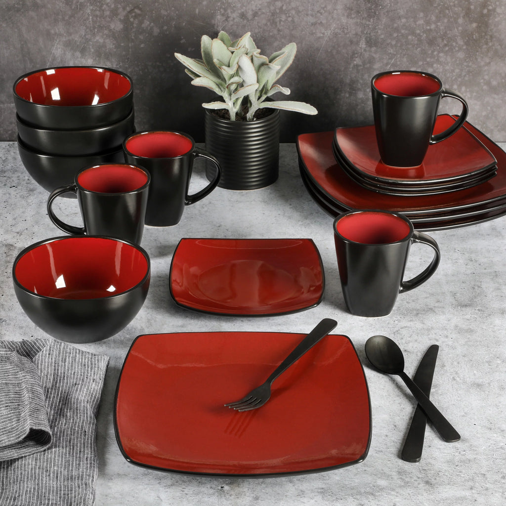 Red 16-Piece Square Dinnerware Set N36993