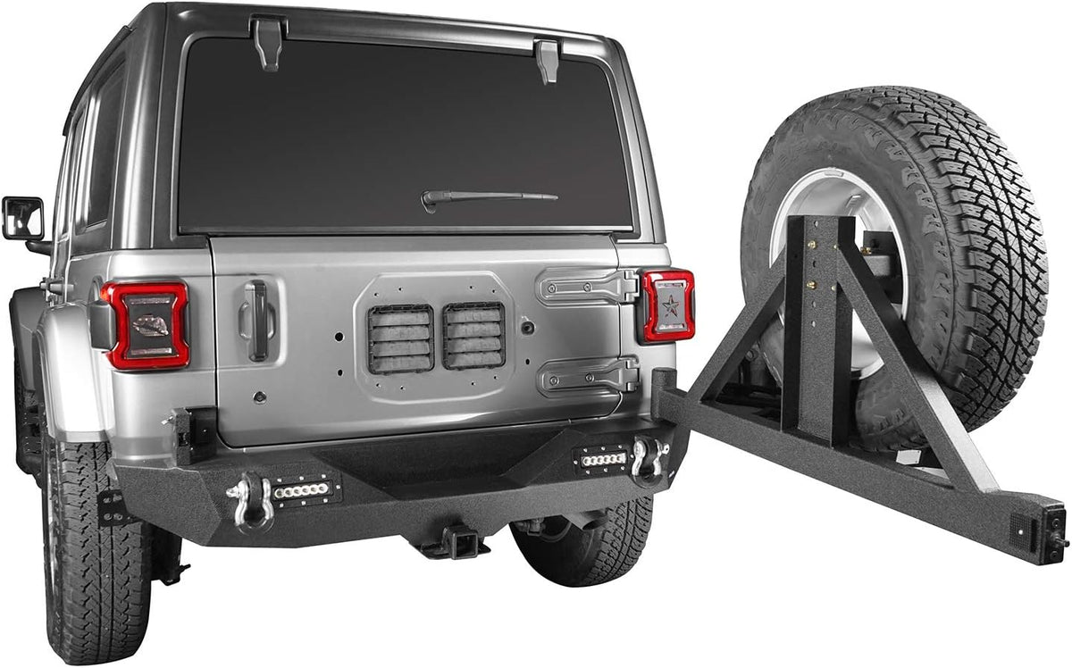 Solid Steel Rear Bumper with Spare Tire Carrier & LED Floodlights W92421
