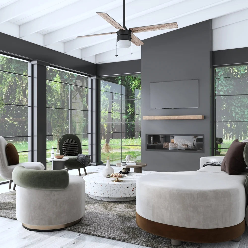 52" Matte Black Indoor Ceiling Fan with Light N748
