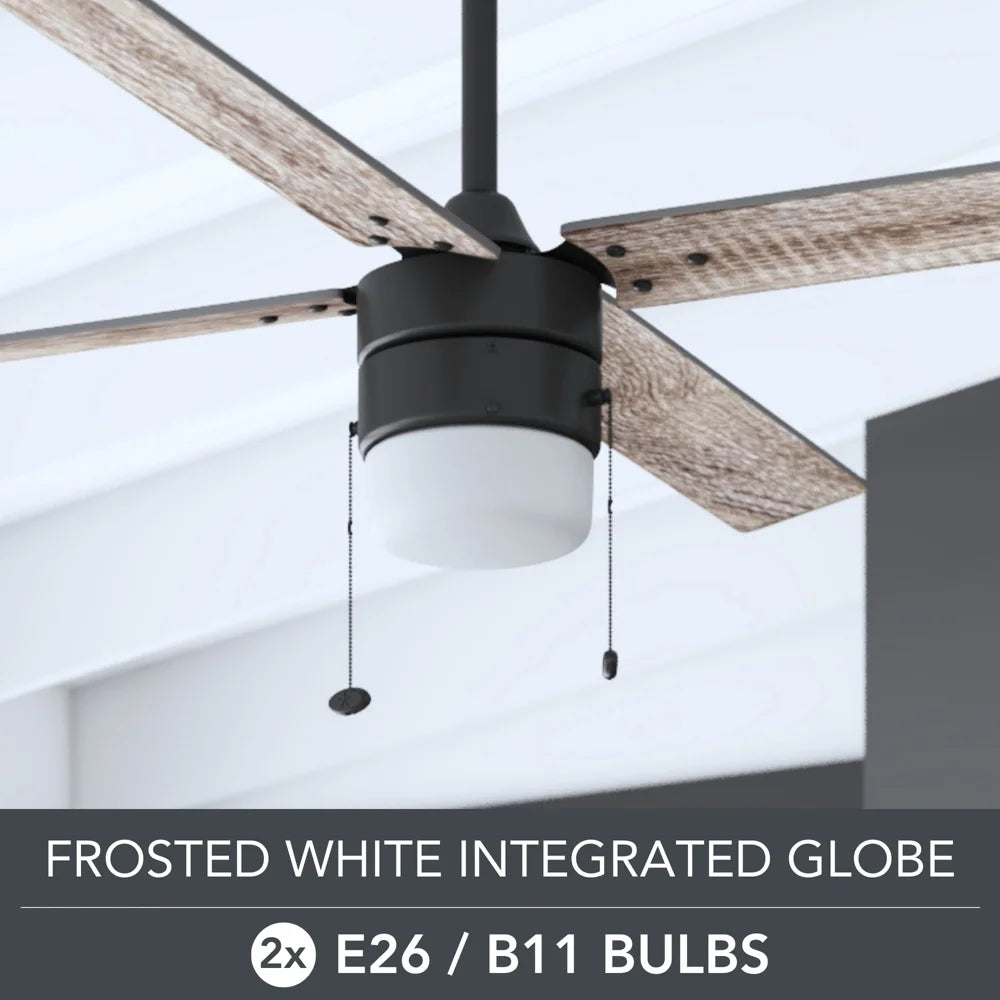 52" Matte Black Indoor Ceiling Fan with Light N748