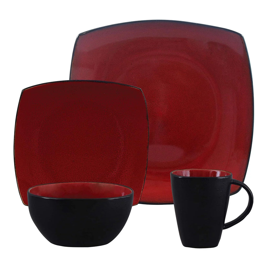 Red 16-Piece Square Dinnerware Set N36993