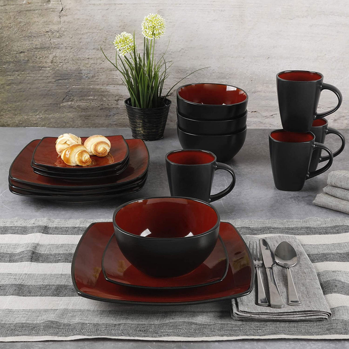 Red 16-Piece Square Dinnerware Set N36993