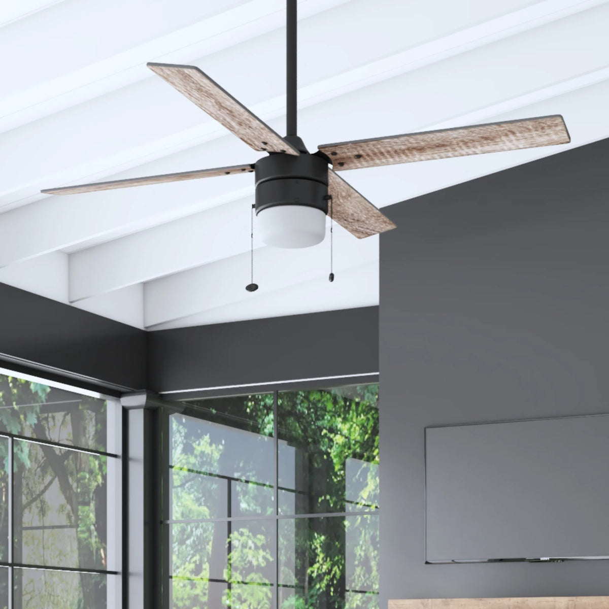 52" Matte Black Indoor Ceiling Fan with Light N748
