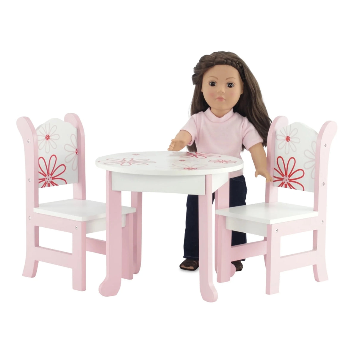 Pink Floral Kitchen Table and 2 Chair Dining Doll Furniture Set A1697