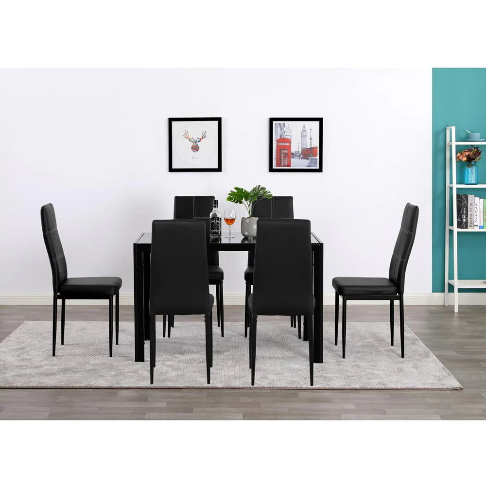 7 Piece Glass Metal Dining Set with 6 Chairs A93696