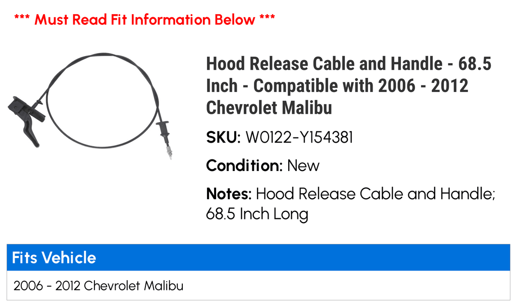 Hood Release Cable and Handle 68.5 Inch R345