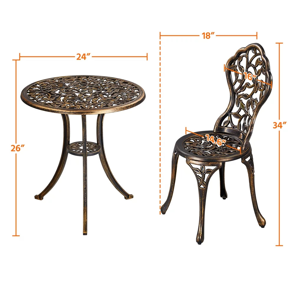 3-Piece Cast Aluminum Patio Bistro Table Set U9985