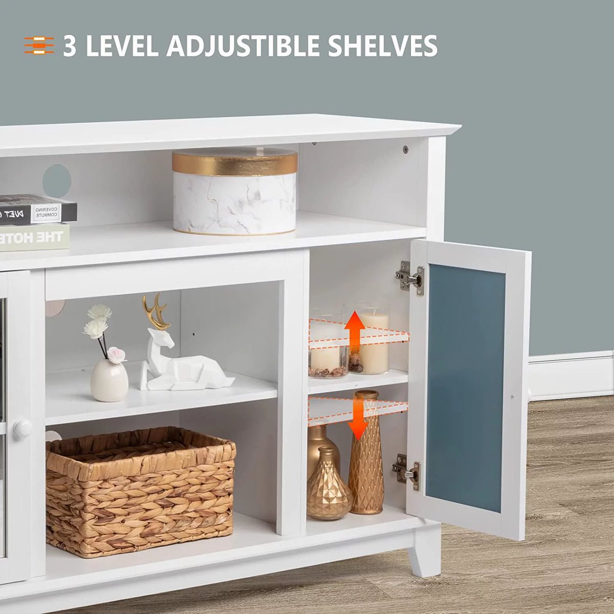 White TV Stand with Mirror Doors S2281