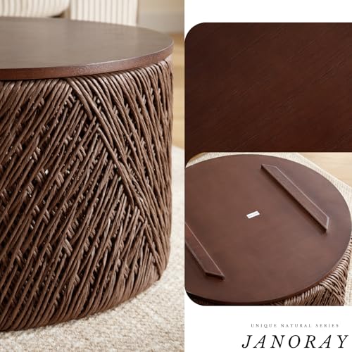 Large Round Storage Coffee Table Set of 2 Hand-Woven Rattan Brown B801