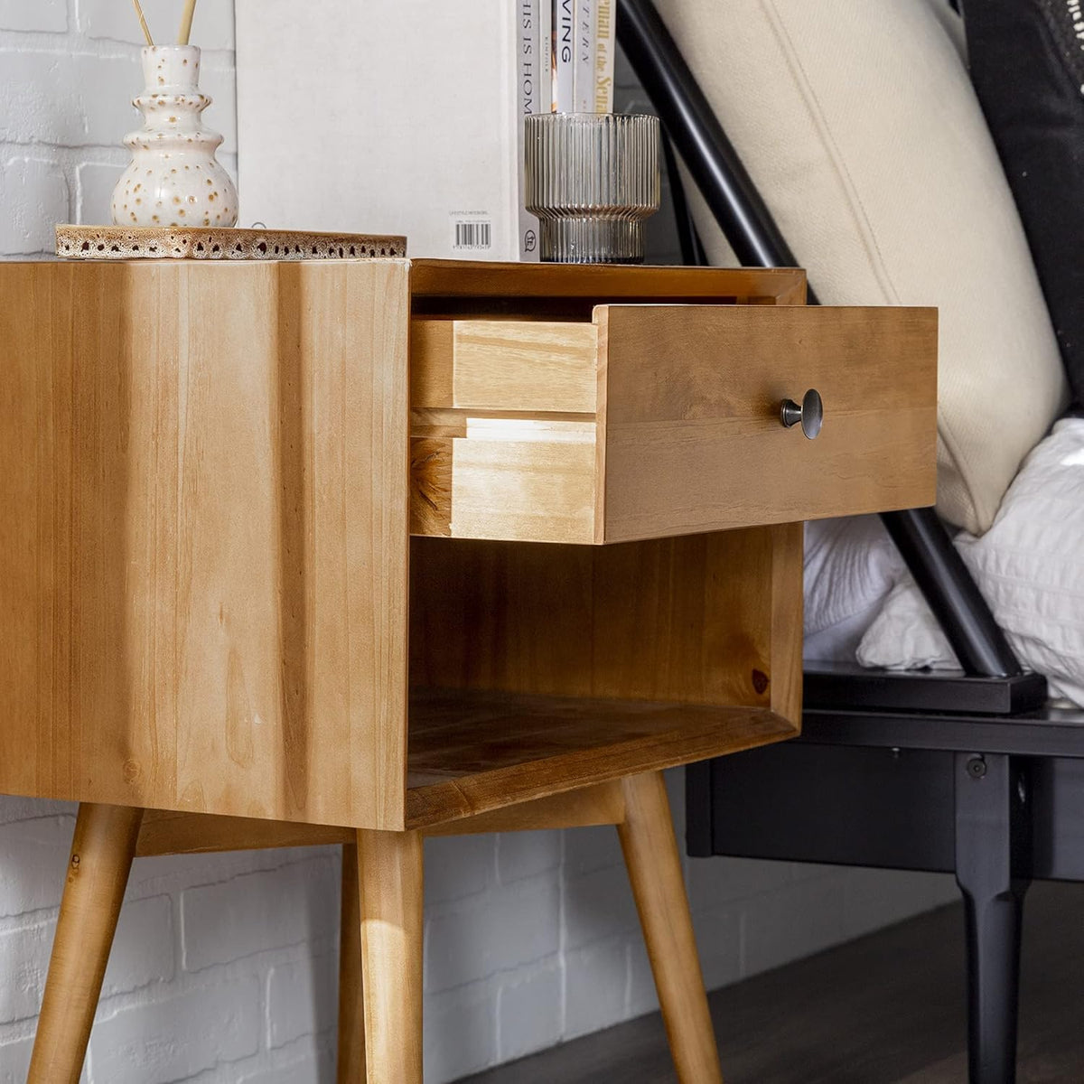 Caramel 2-Piece 1-Drawer Solid Wood Nightstand Set H661