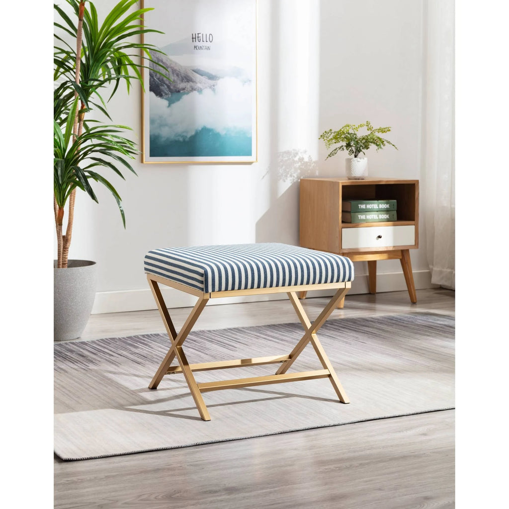 Navy Striped Square Ottoman T396