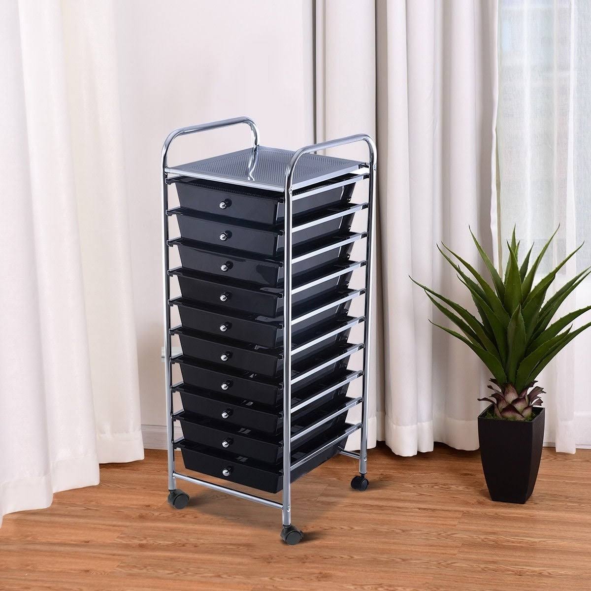 Yellow 10 Drawer Rolling Storage Cart W758554
