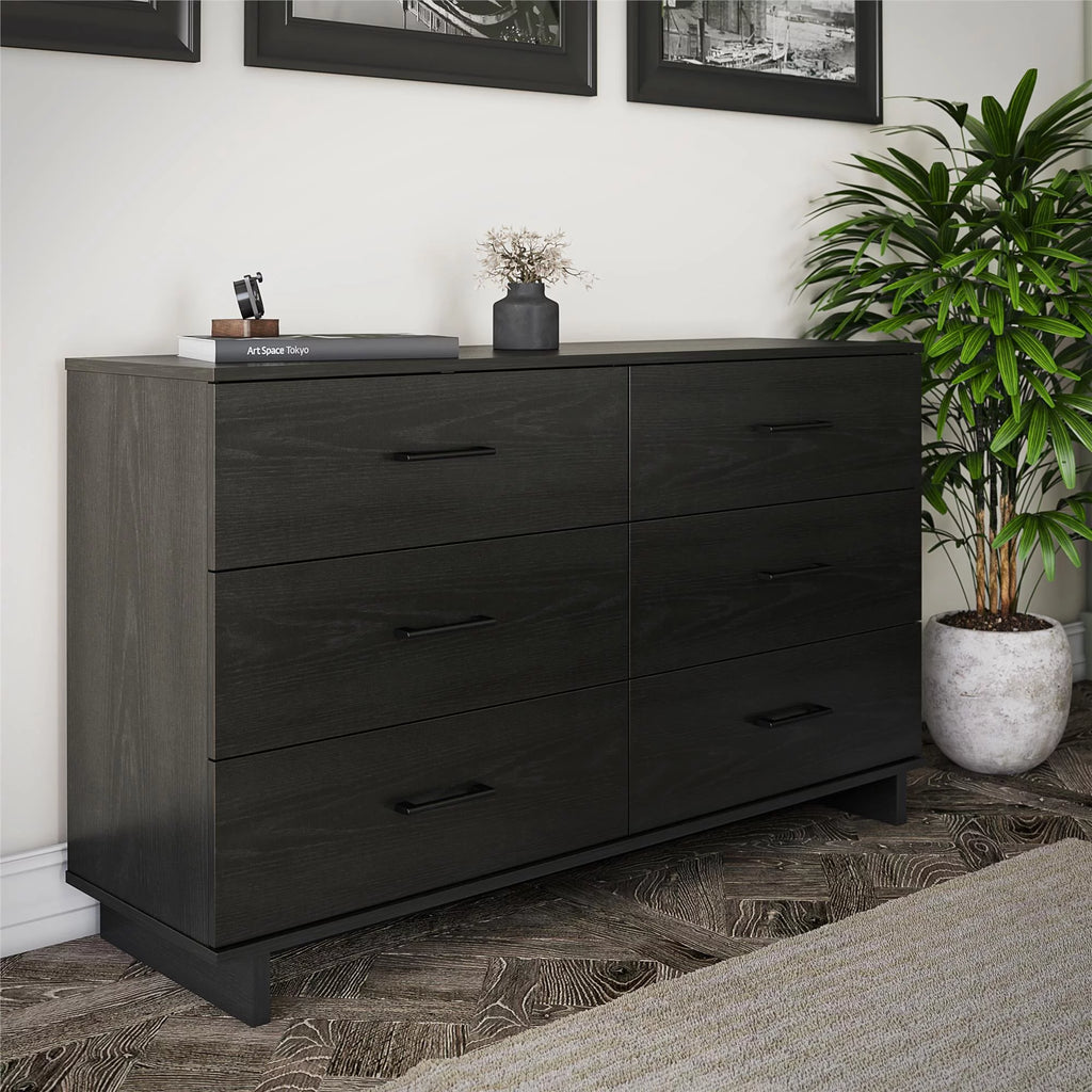Black Oak 6 Drawer Wide Dresser U130104