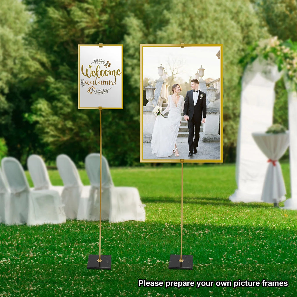 63" Tall Metal Easel 2Pcs Floor Wedding Gold Easel Stand with Marble Base T120
