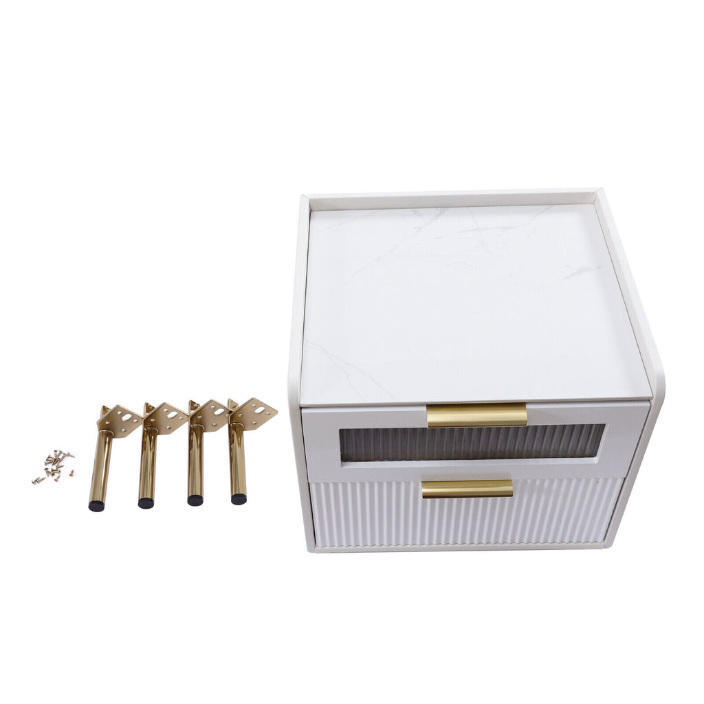 White 2 Drawer Wood End Table K66826